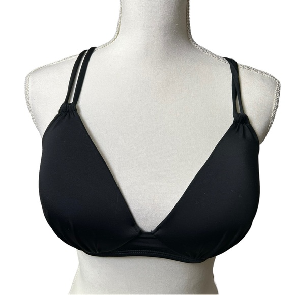 SHADE & SHORE womens black padded push up cross back tie bikini top 36C NWT - Picture 2 of 4